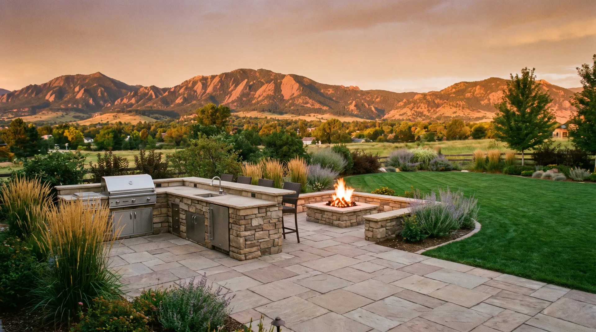 A completed high-end Colorado outdoor living space